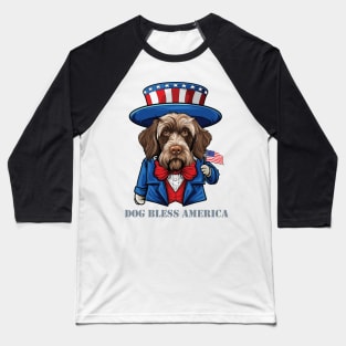 Funny 4th of July Wirehaired Pointing Griffon Dog Bless America Baseball T-Shirt